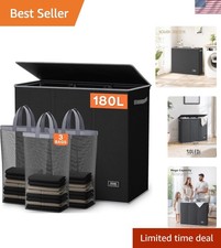 180L Laundry Hamper 3 Section, Extra Large Laundry Hamper with Lid, Dirty Clo...