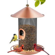 Bird Feeder for Outdoor, Metal Wild Bird Feeder Hanging Outside, 7.5" Copper ...
