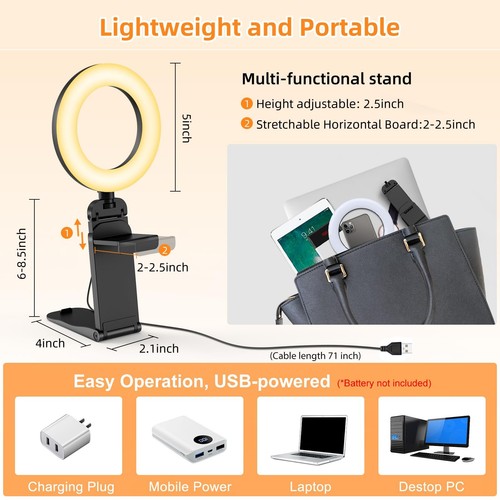 Ring Light for Laptop Desk Clip On Small Computer Video Conference Lighting - Picture 5 of 9
