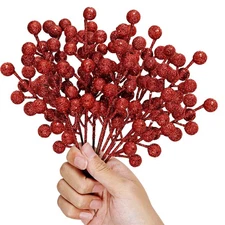 24 Pack 8 Inch Christmas Glitter Faux Winter Berry Sprigs, Artificial Sparkin...
