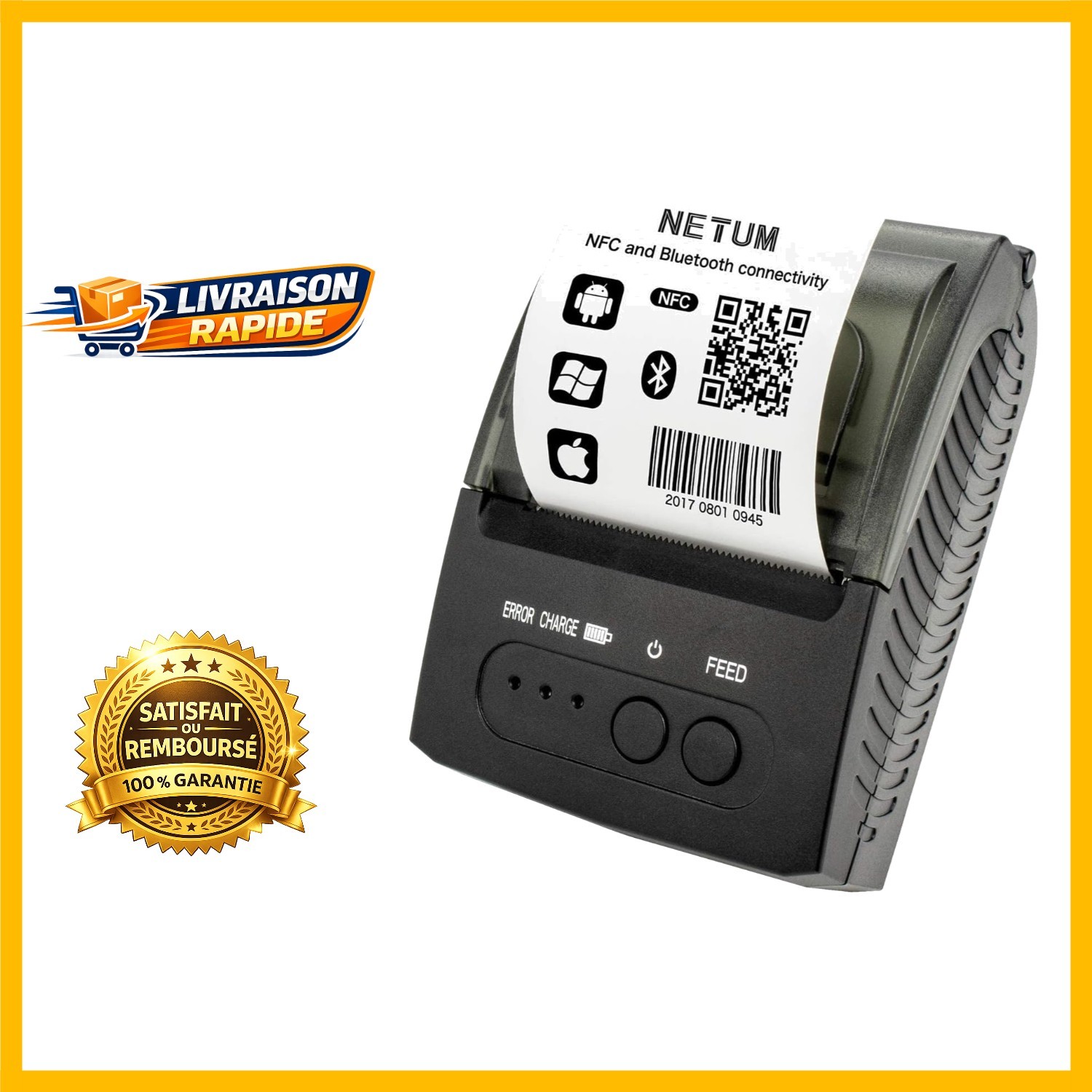Imprimante portable thermique 58mm NETUM sans encre pour reçus et tickets