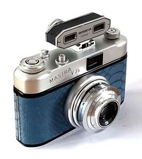 VINTAGE MASTRA V35  WITH SHIOE MOUNT RANGEFINDER.  BLUE CROCODILE SKIN COVERED