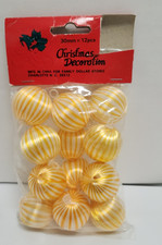 Vintage Pack of 12 Yellow / Light Orange Striped Satin Christmas Ornaments 30mm