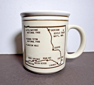 Wyoming Coffee Mug - Map Yellowstone Grand Teton Jackson Hole Cheyenne Etc.