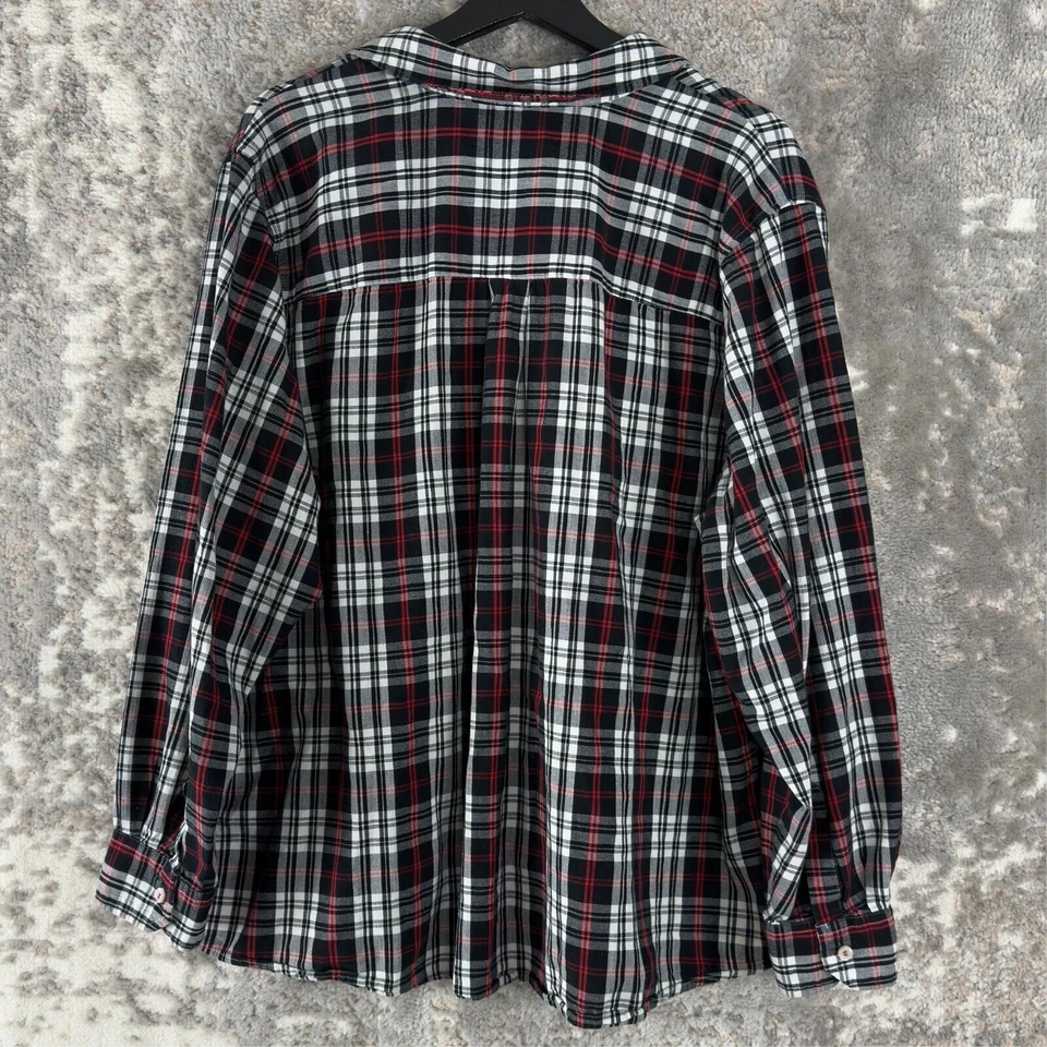 Camisa informal Charter Club para mujer talla grande 3X a cuadros con botones negra roja manga larga Foto 4 de 4