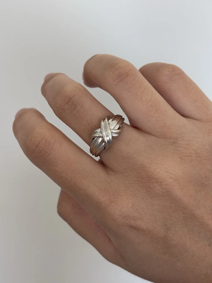 Auténtico TIFFANY&Co. Anillo de oro blanco de 18 quilates firma 1990 EE. UU. 6,5 PESADO 6,23 g Foto 2 de 4