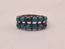 Early Zuni Sterling Silver Snake Eye Turquoise 2 Row National Stones Size 7 Ring