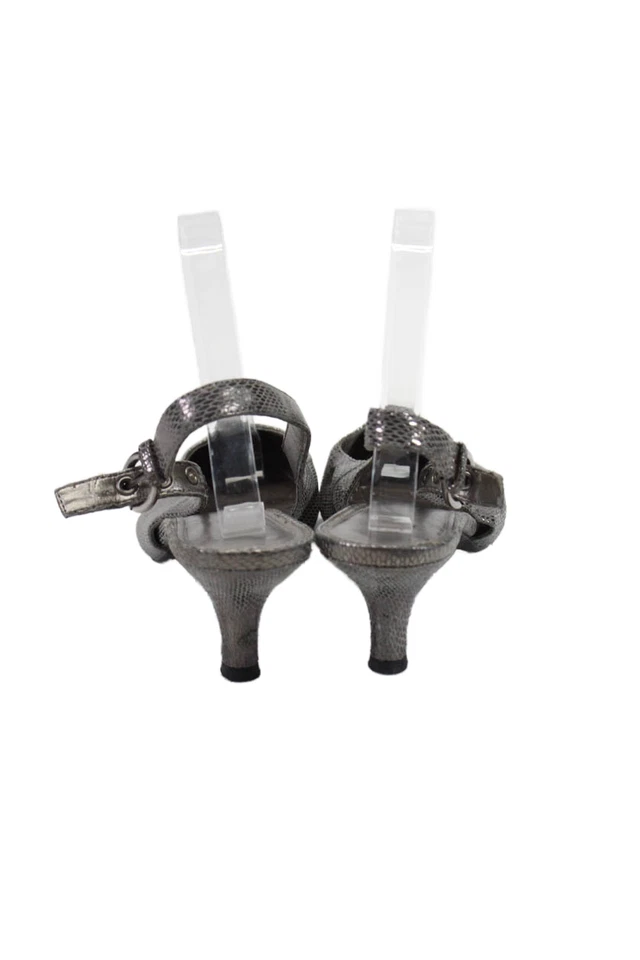 Zapatos de salón Joan & David para mujer de tacón ancho metálicos con cordones de cuero plateado talla 8M Foto 3 de 4