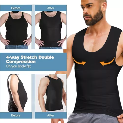 Hombres Camisa de Compresión Control Abdomen Chaleco Apretado Adelgazante Cuerpo Modelador Entrenamiento Grasa - Imagen 9 de 21
