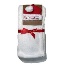 My 1st Christmas White Soft Baby Blanket and Santa Hat NEW