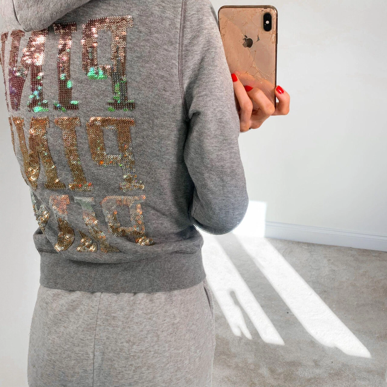 UNDERCOVER Victoria's Secret Grey Marl PINK G Sequin Hoody Top Y2K Perfect Condition
