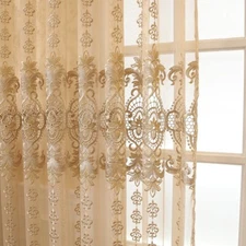Window Curtain Drape Fabric Embroidered Mesh Net Hollow Out Sheer Balcony Decor
