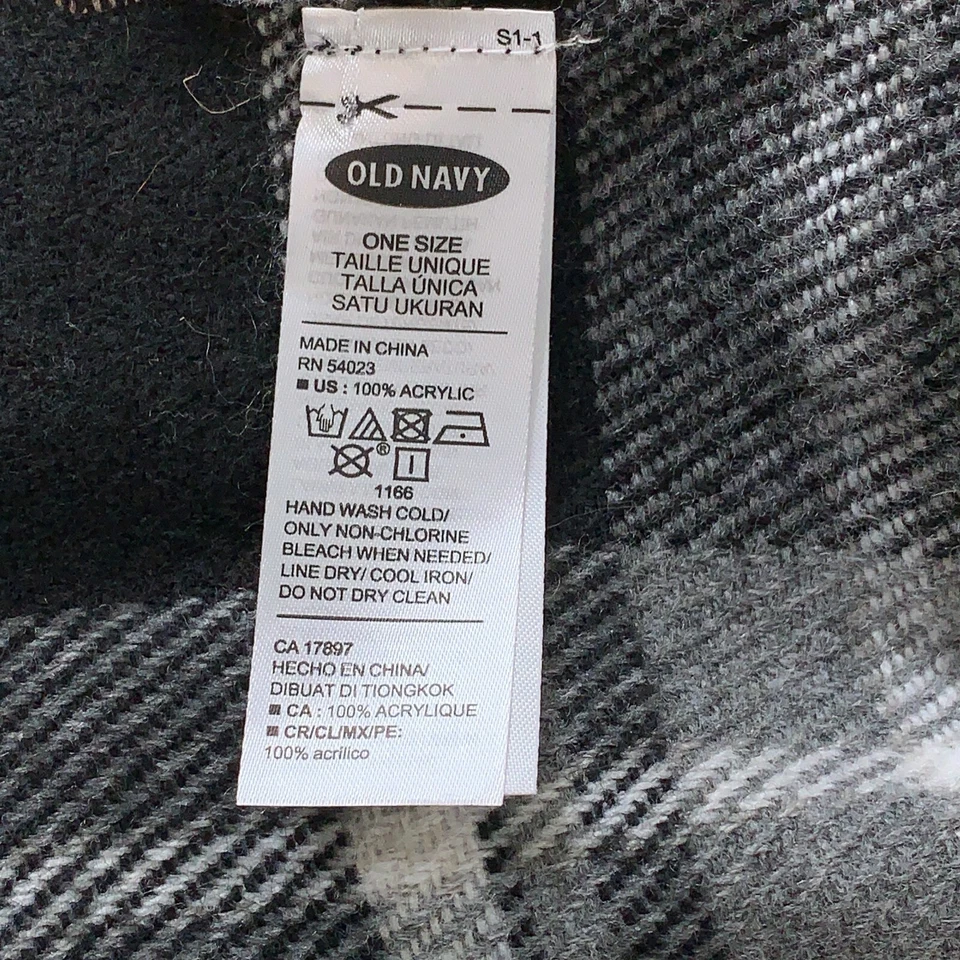 Acogedora bufanda de franela a cuadros negra blanca talla única azul marino antigua nueva Foto 2 de 2