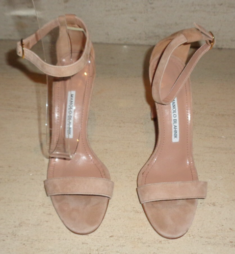 STUNNING NEW $895 MANOLO BLAHNIK TAUPE SUEDE SANDALS / HEELS - Picture 3 of 14