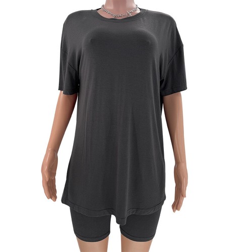 Womens Oversized T-Shirt & Cycling Shorts 2 Pcs Summer Co-Ord Tracksuit Set - Picture 22 of 28