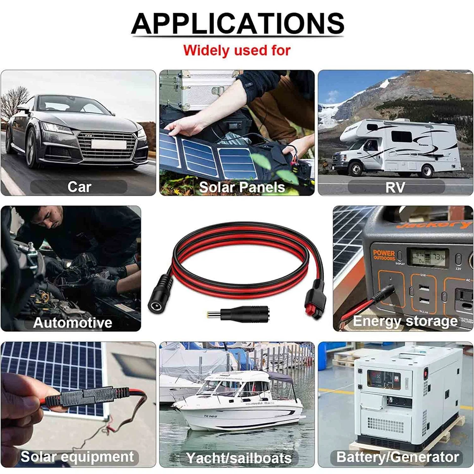 DC 5.5mm x 2.1mm Power Female Cable DC 8mm Adapter To Solar Panel Portable 14AWG - Image 3 of 4