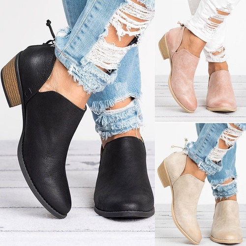 Mujeres señoras de cuero PU botín Cut-Out baja Grueso Talón Sandalias  Botines Corto | eBay