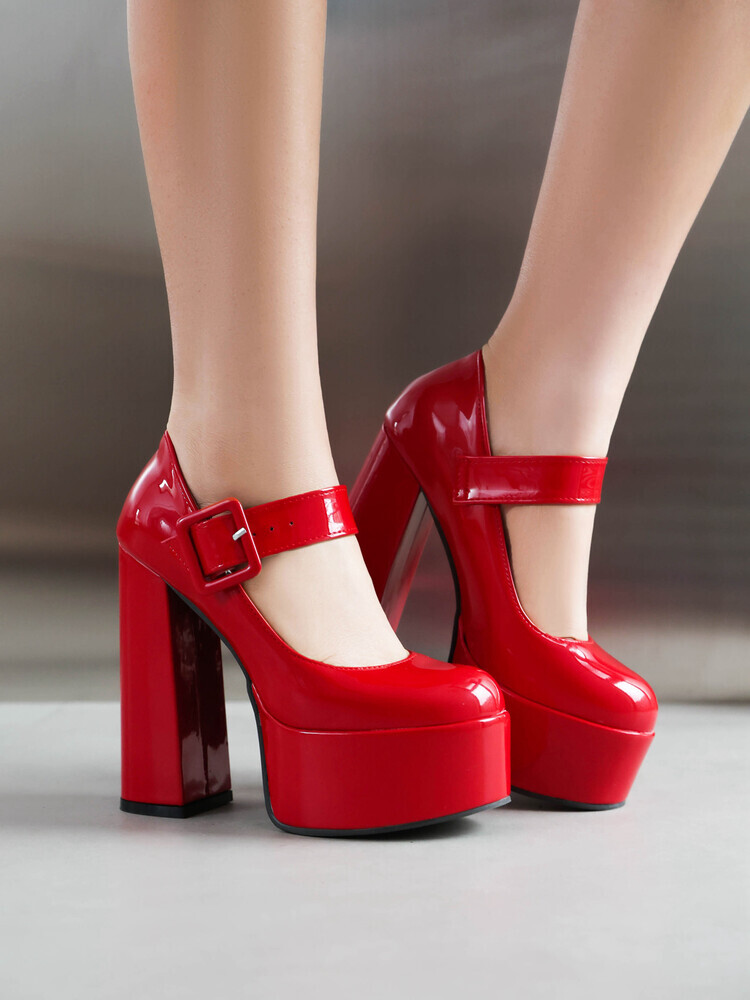 Block Heels 15 Inch High Heels Women's Ankle Strap High Heel Block