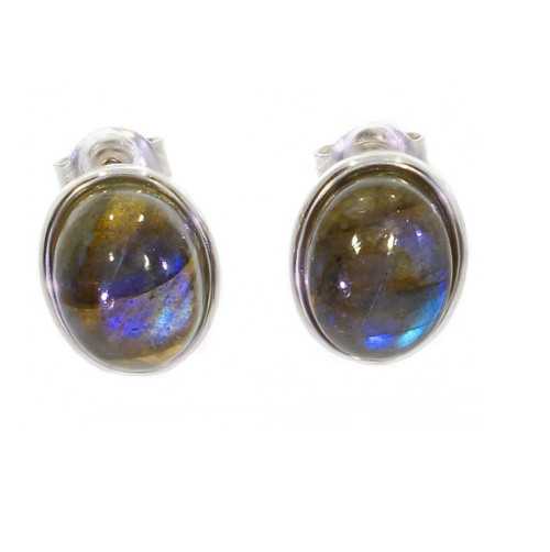 Boucles d'oreilles puces en labradorite et argent massif pour femme