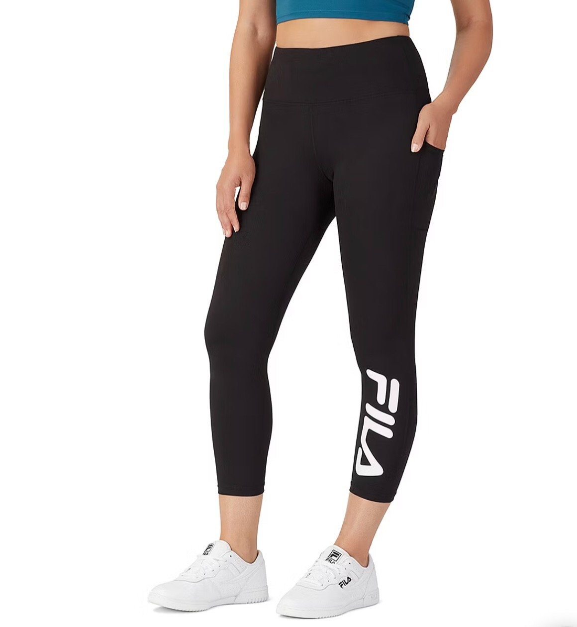 Leggings alla caviglia XS FILA logo donna altezza media 7 8 neri