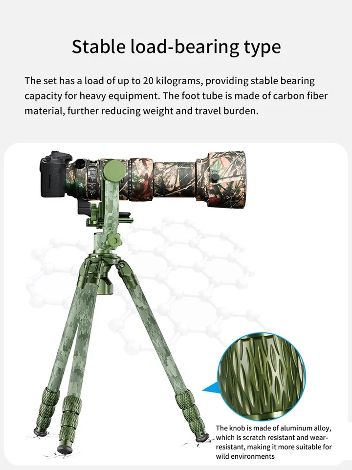 Open Sirui CT3204 Outdoor Camo Carbon Fiber Tripod CH20 Gimbal Head Heavy Duty - Image 4 of 4