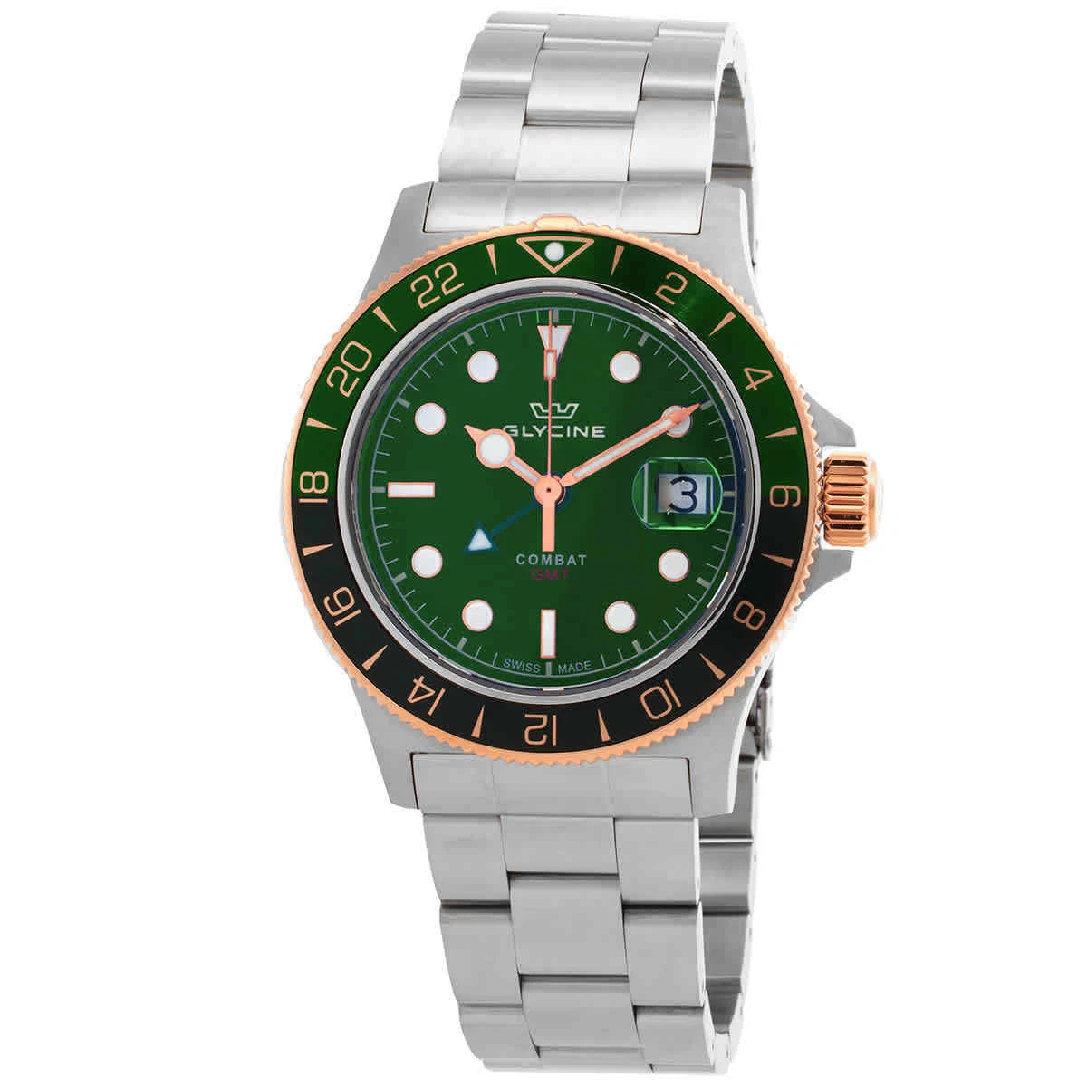 Glycine Combat Sub GMT Quartz Green Dial Men s Watch GL1058