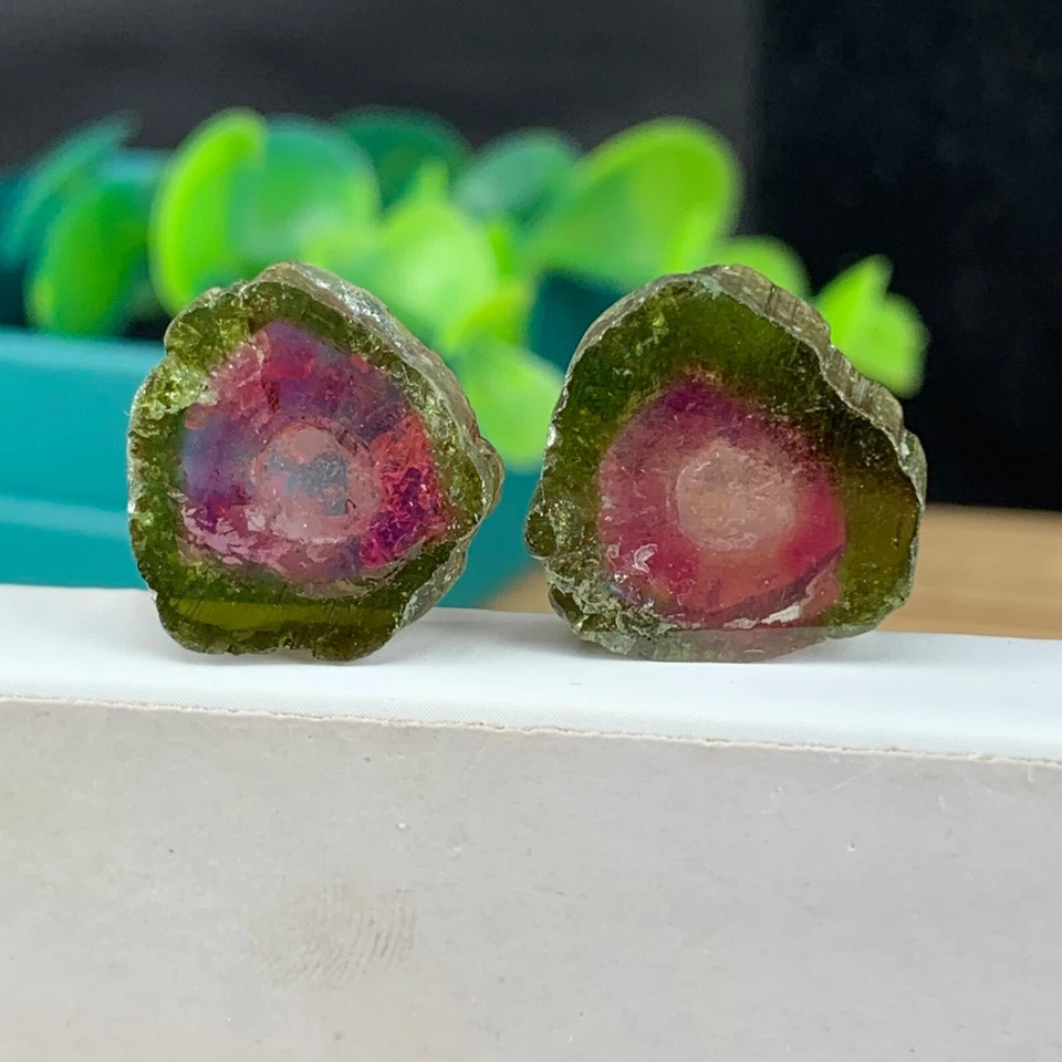 Bicolour Tourmaline Slice Pair 27.89 Ct, Flawless Earring Setting Natural Gems - Image 3 of 4