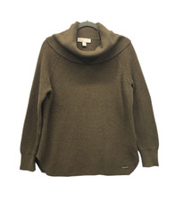 Michael Kors Tunic Sweater Women's M Olive Green Cowl Neck Chunky Waffle Knit