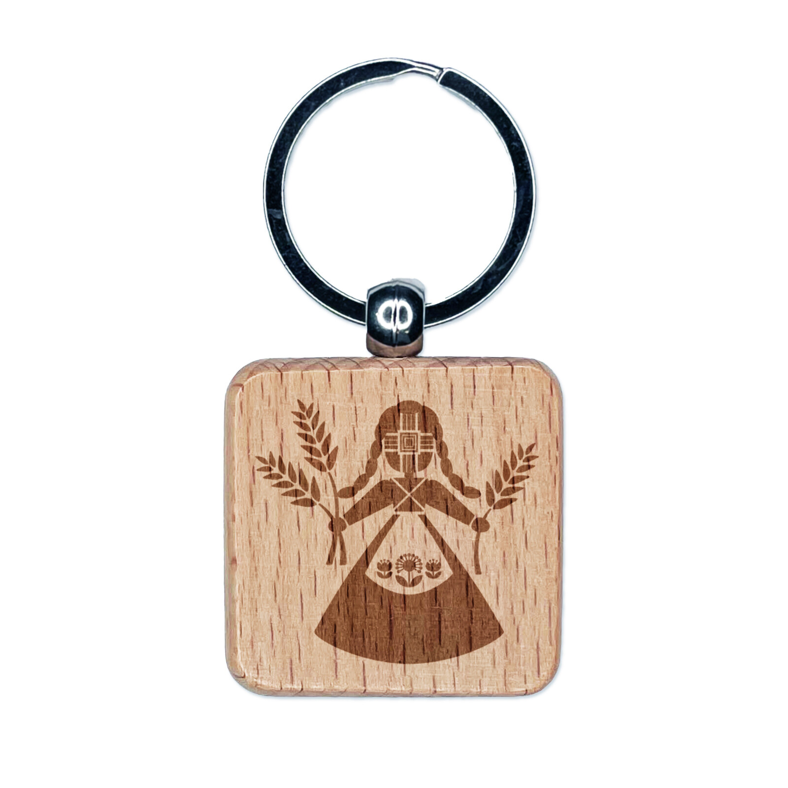 Motanky Motanka Doll Holding Wheat Stems Ukraine Engraved Wood Square Keychain