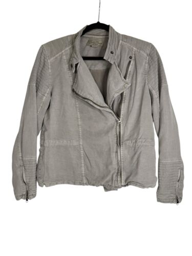Lucky Brand Moto Jacket Gray Asymmetrical Zip 100% Lyocell Size L