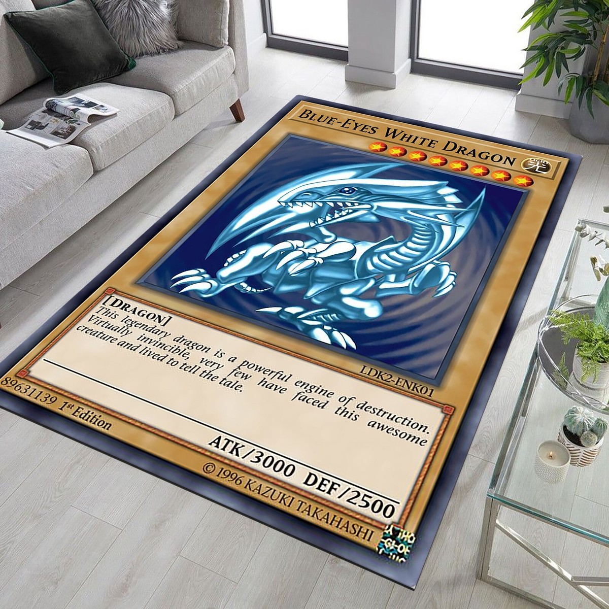 Blue-Eyes White Dragon Rug, Game Card Mat, Anime Rug, Yugioh Card, Game Card  Rug