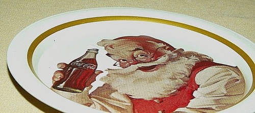 COKE COASTERS SET 6 COCA COLA METAL SANTA CLAUS WHITE GOLD CHRISTMAS VINTGE BAR* - Picture 7 of 7