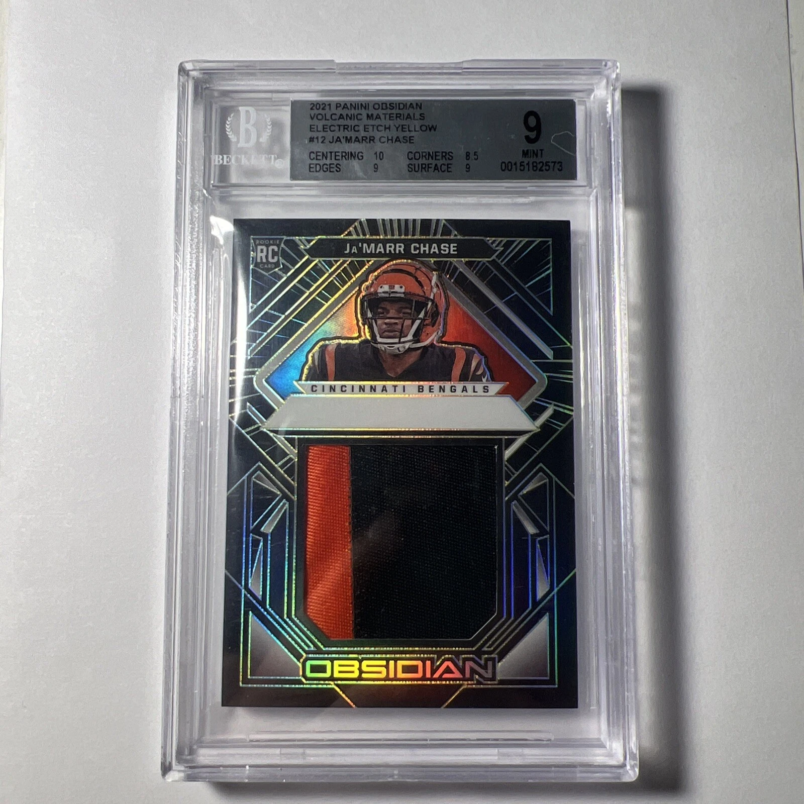 JaMarr Chase Panini Obsidian Volcanic Materials #VMJC Electric Etch Yellow