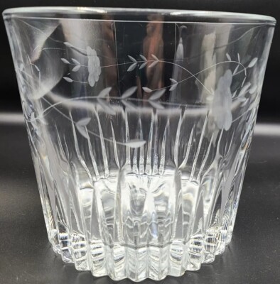 Lead Crystal Ice Bucket With Cut Flower & Vine Designs 5 1/2'' Tall