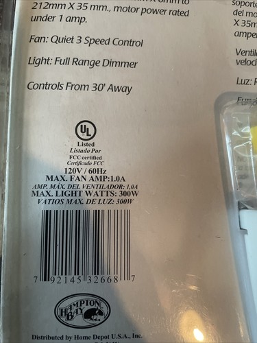 Hampton Bay Ceiling Fan Hand Held Wireless Remote Control 3 Speed 191-691 Dimmer - Picture 3 of 4