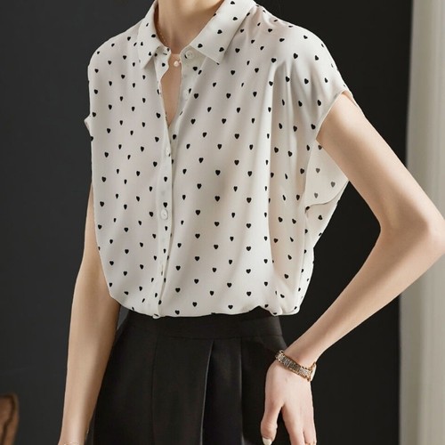 Chiffon Polka Dot Short-sleeved Shirt Women's Summer Fashion Button Lapel Top - Picture 16 of 21