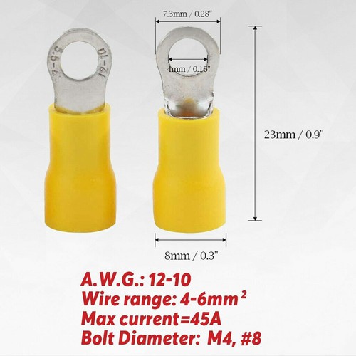 Wire Ring Terminals 22 16 14 10 AWG Crimp Connector Power Car Audio Ground Gauge - Picture 8 of 15