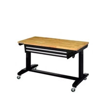 Adjustable Height Work Bench Table 2-Drawer 46 in Black Solid Wood Top Furniture