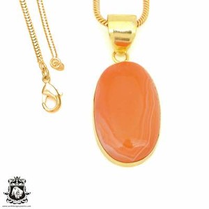 Authentic Lake Superior Agate 24K Gold Plated Pendant 3mm Snake Chain GPH1456
