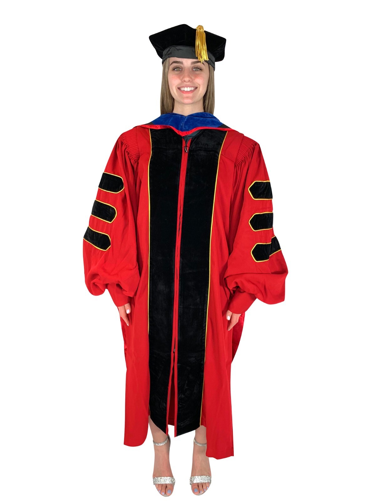 Red Doctoral Regalia Deluxe Set | Vestido Doctoral, Capucha y Tam (Versión Premium)