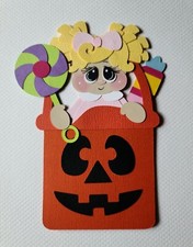 Pumpkin Treat Bag Baby Girl Blonde Hair. Scrapbook, Card making Paper Piecing.
