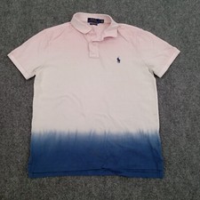 Ralph Lauren Polo Shirt Men Medium Pink Blue Custom Slim Fit Short Sleeve Z