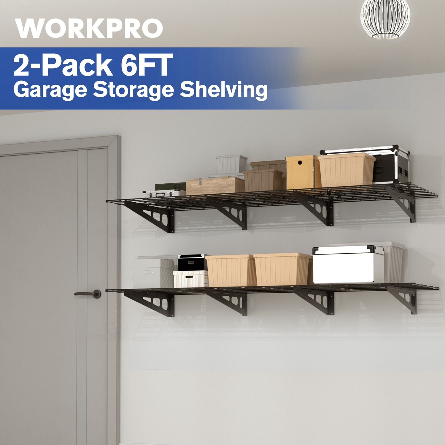 WORKPRO 2PCS 2x6FT Garage Wall Shelving 72"*24" Heavy Duty Wall Mounted ...