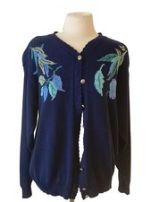 Vintage Southern Lady Cardigan Size Large Navy Floral Women