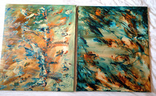 Pair Of Large Original Abstract Paintings James Lucas Teal, Copper