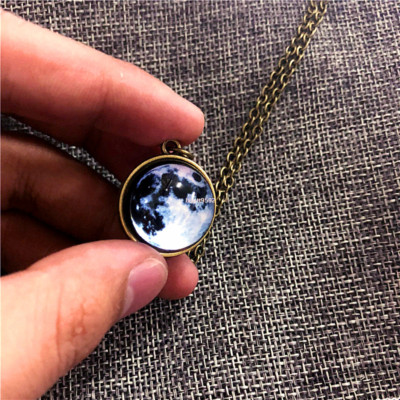 Solar System Full Moon Gunmetal Black Tone Photo Glass Dome Necklace Pendant Solar System Full Moon Gunmetal Black Tone Photo Glass Dome Necklace Pendant