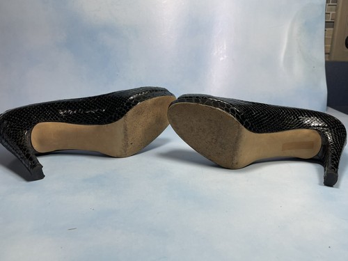 Stuart Weitzman Heels Leather Croc Snake Pattern Patent Peep Toe Pump Black 5.5 - Picture 5 of 6