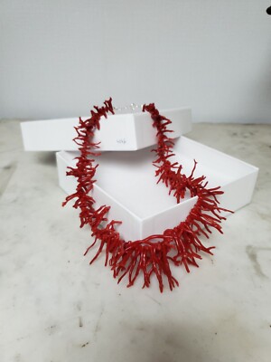 Collier En Corail Rouge Naturel - Bijou Occasion En Bel état - Pierre Gemme Authentique
