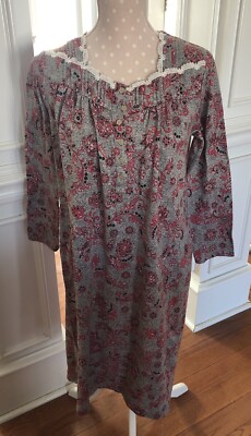 Secret Treasures Granny Nightgown Jersey Knit Fabric Gray Floral Women s Medium