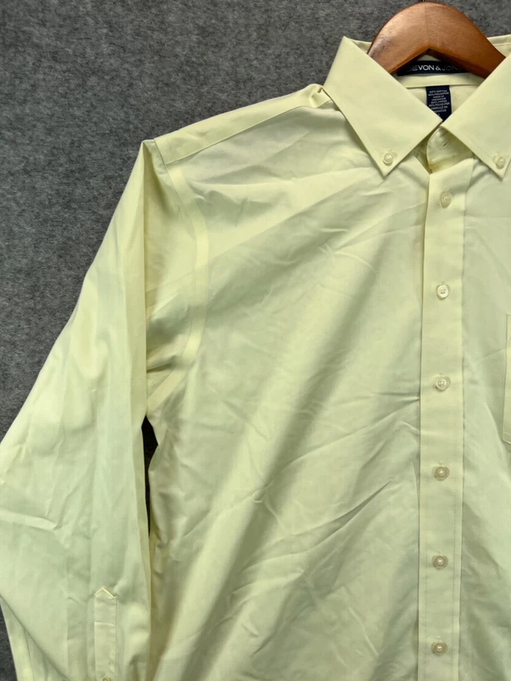 Devon & Jones Button Up Oxford Shirt Mens Large Yellow Long Sleeve Work 1 - Image 3 of 4